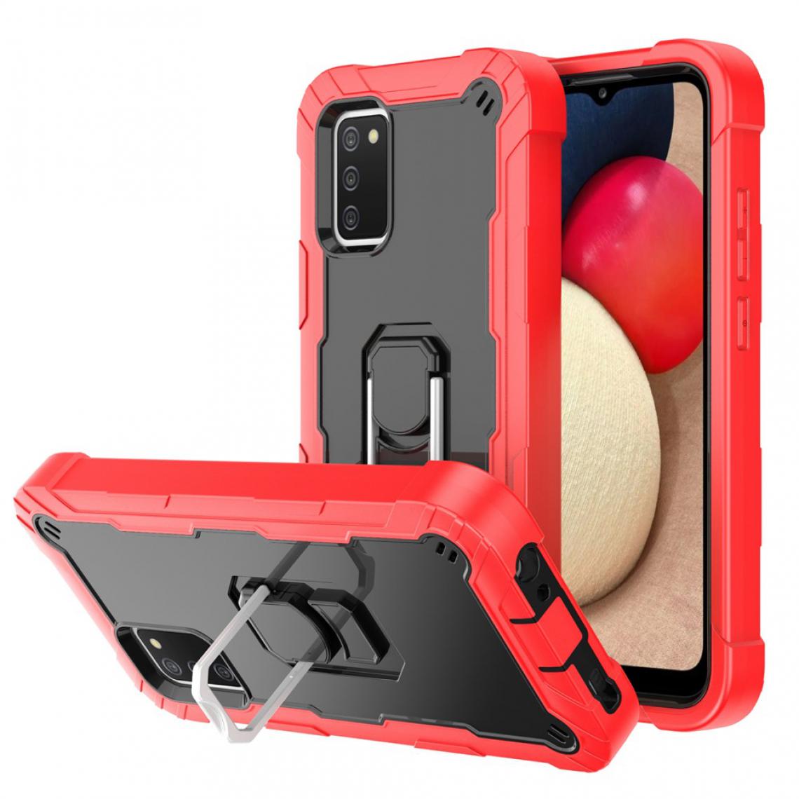 Other - Coque en TPU + Silicone Antichoc (164,2x75,9x9,1mm) avec béquille intégrée rouge/noir pour votre Samsung Galaxy A02s - Coque, étui smartphone