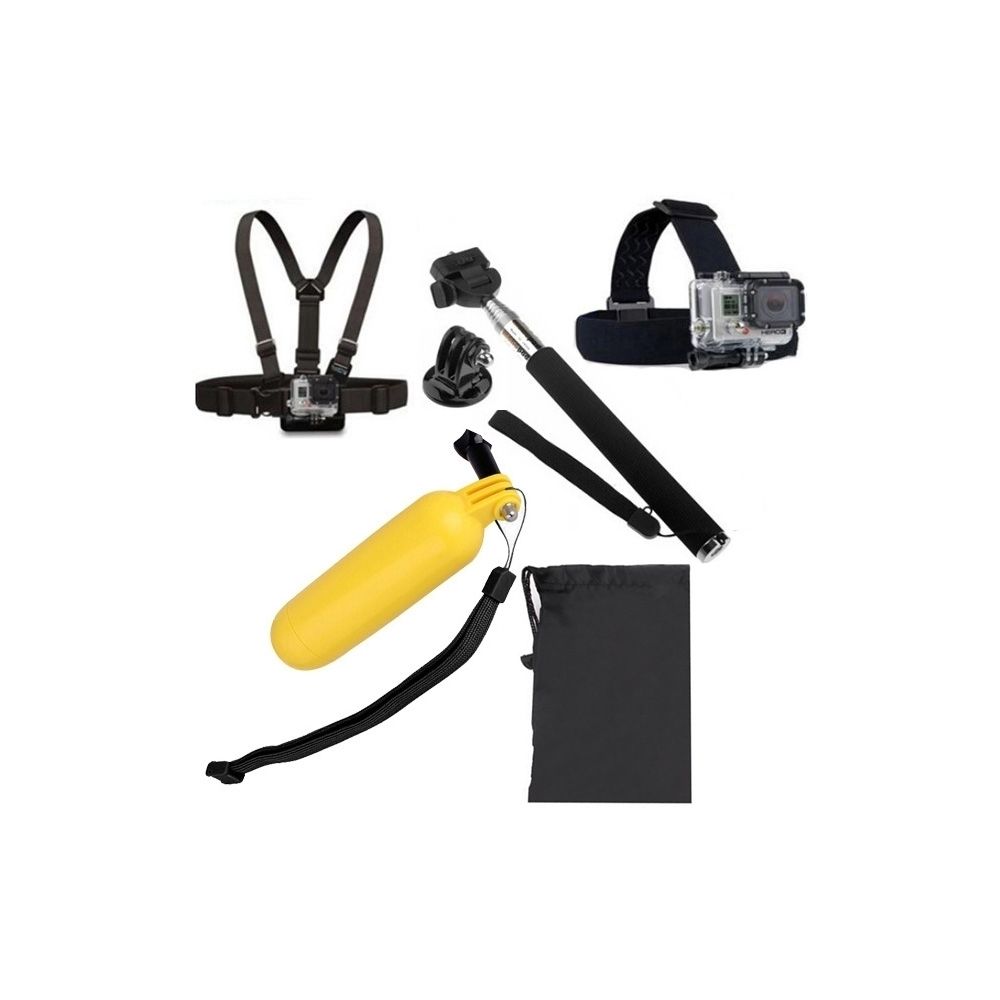 Wewoo - Kit d'accessoire pour 5 en 1 Gopro HERO4 / 3 + / 3/2/1 / SJ4000 Monopode Trépied Adaptateur + Flotteur Bobber Bâton de poche + ceinture thoracique + sangle de tête + sac - Caméras Sportives