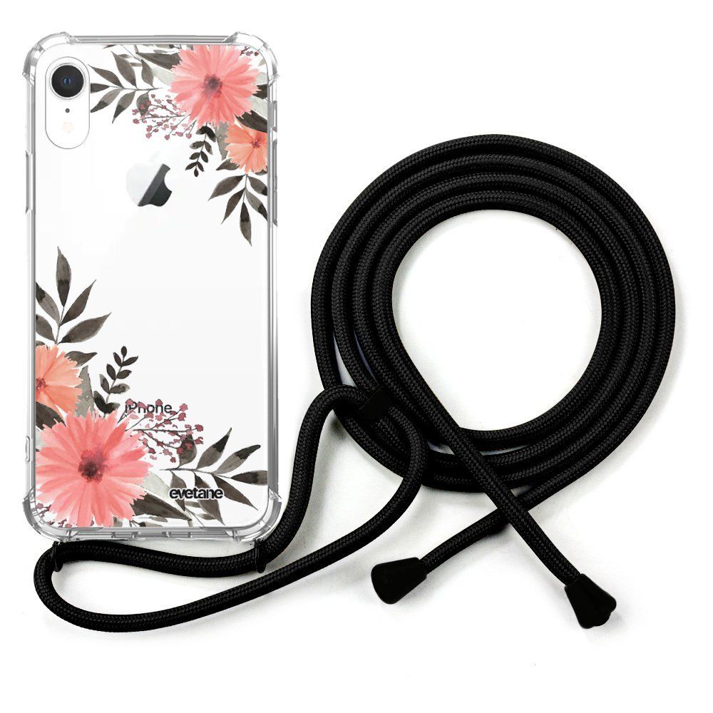 Evetane - Coque cordon iPhone Xr cordon noir Dessin Fleurs roses Evetane. - Coque, étui smartphone