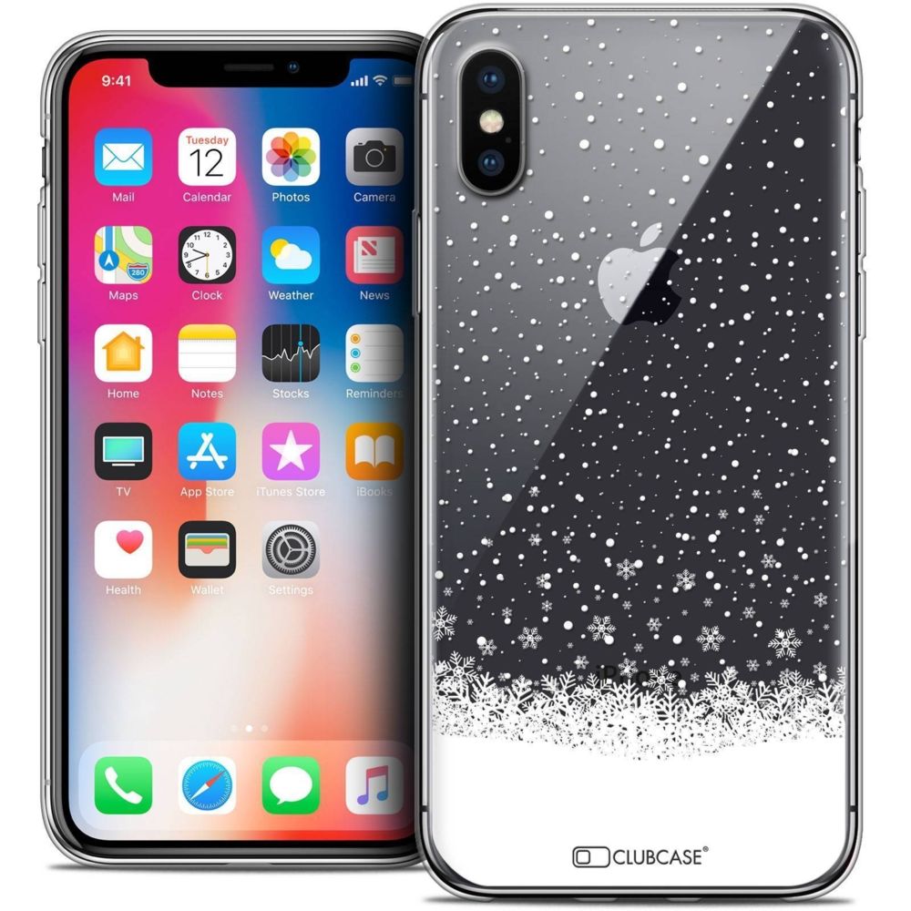 Caseink - Coque Housse Etui Apple iPhone Xs / X (5.8 ) [Crystal Gel HD Collection Noël 2017 Design Flocons de Neige - Souple - Ultra Fin - Imprimé en France] - Coque, étui smartphone