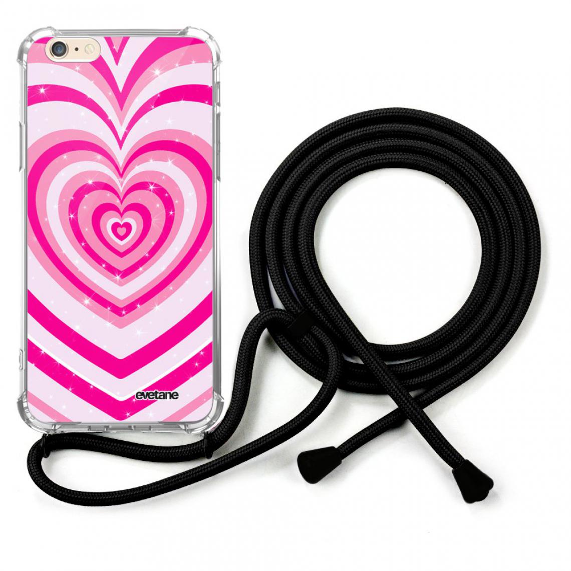 Evetane - Coque iPhone 6/6S coque avec cordon transparente Coeur Psychédélique Rose - Coque, étui smartphone