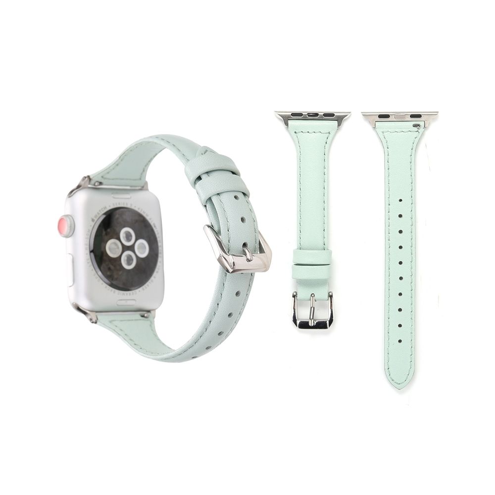 Wewoo - Bracelet de montre en cuir véritable pour Apple Watch Series 3 & 2 & 1 42mm vert clair - Accessoires Apple Watch