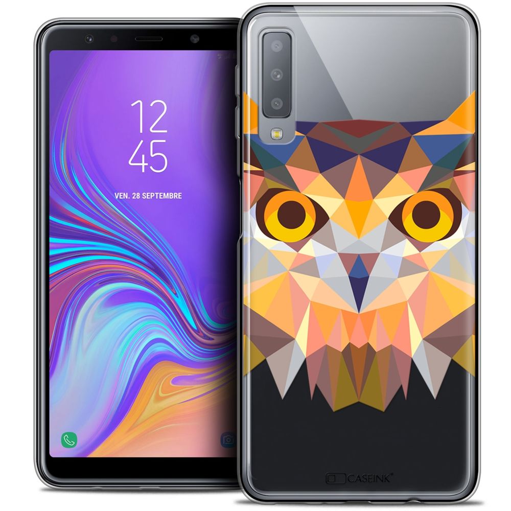 Caseink - Coque Housse Etui Pour Samsung Galaxy A7 (2018) A750 (6 ) [Crystal Gel HD Polygon Series Animal - Souple - Ultra Fin - Imprimé en France] Hibou - Coque, étui smartphone