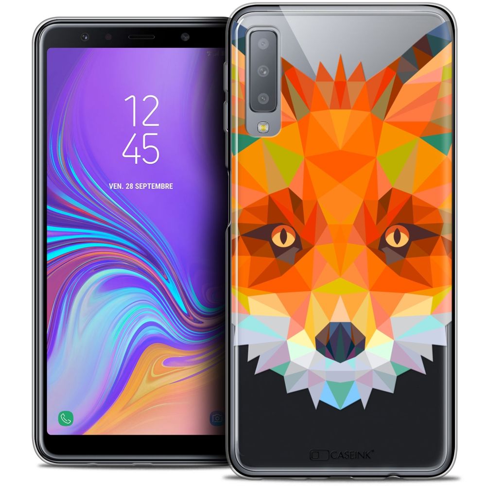 Caseink - Coque Housse Etui Pour Samsung Galaxy A7 (2018) A750 (6 ) [Crystal Gel HD Polygon Series Animal - Souple - Ultra Fin - Imprimé en France] Renard - Coque, étui smartphone