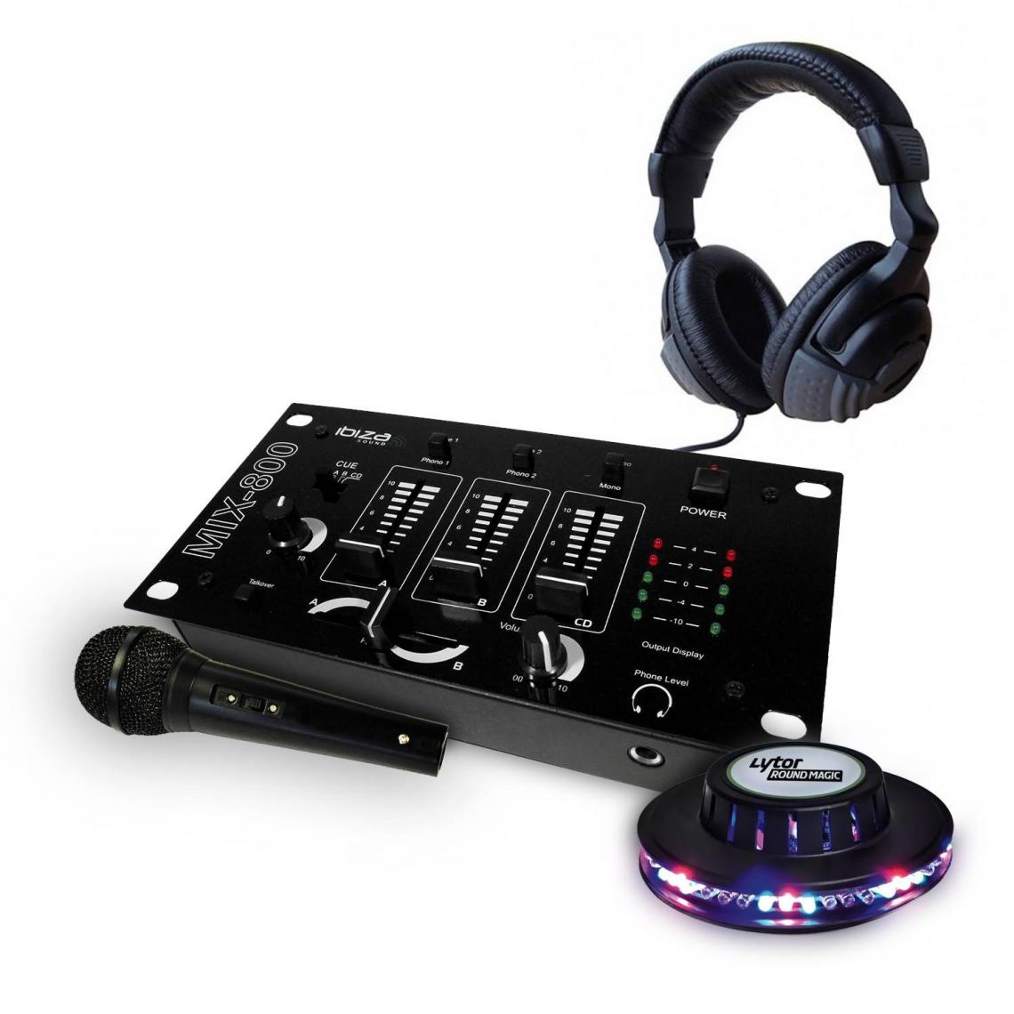 Ibiza Sound - Table de mixage - Ibiza sound - casque DJ - micro noir - jeu de lumière effet UFO Ovni - Tables de mixage