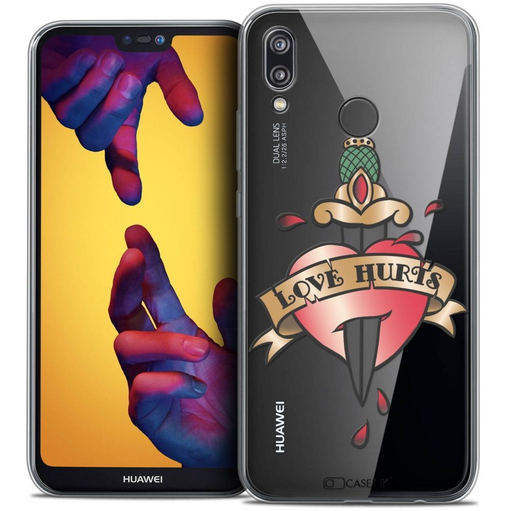 Caseink - Coque Housse Etui Huawei P20 LITE (5.84 ) [Crystal Gel HD Collection Tatoo Lover Design Love Hurts - Souple - Ultra Fin - Imprimé en France] - Coque, étui smartphone