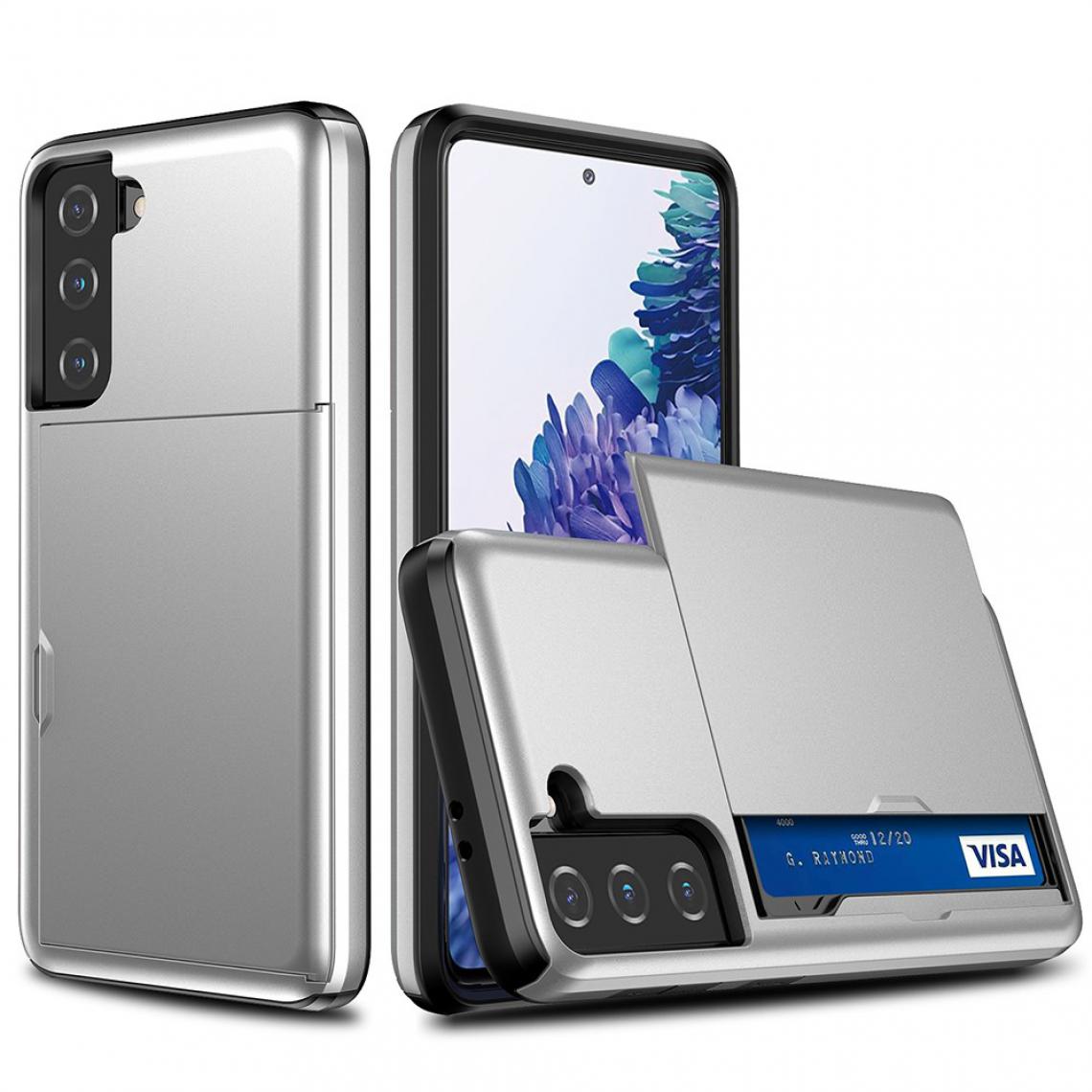 Other - Coque en TPU Porte-Cartes Coulissant Hybride gris clair pour votre Samsung Galaxy S21 FE - Coque, étui smartphone