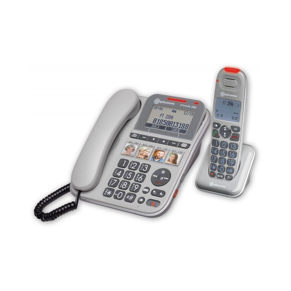 Amplicomms - Powertel 2880 Téléphone senior filaire avec combiné sans fil amplifié et touches de mémoires directes Amplicomms - Accessoires Téléphone Fixe