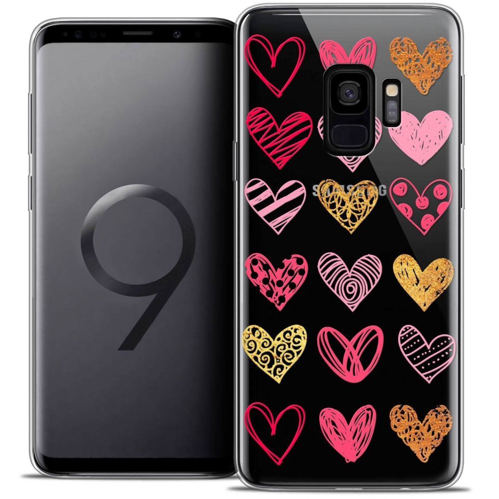 Caseink - Coque Housse Etui Samsung Galaxy S9 (5.8 ) [Crystal Gel HD Collection Sweetie Design Doodling Hearts - Souple - Ultra Fin - Imprimé en France] - Coque, étui smartphone