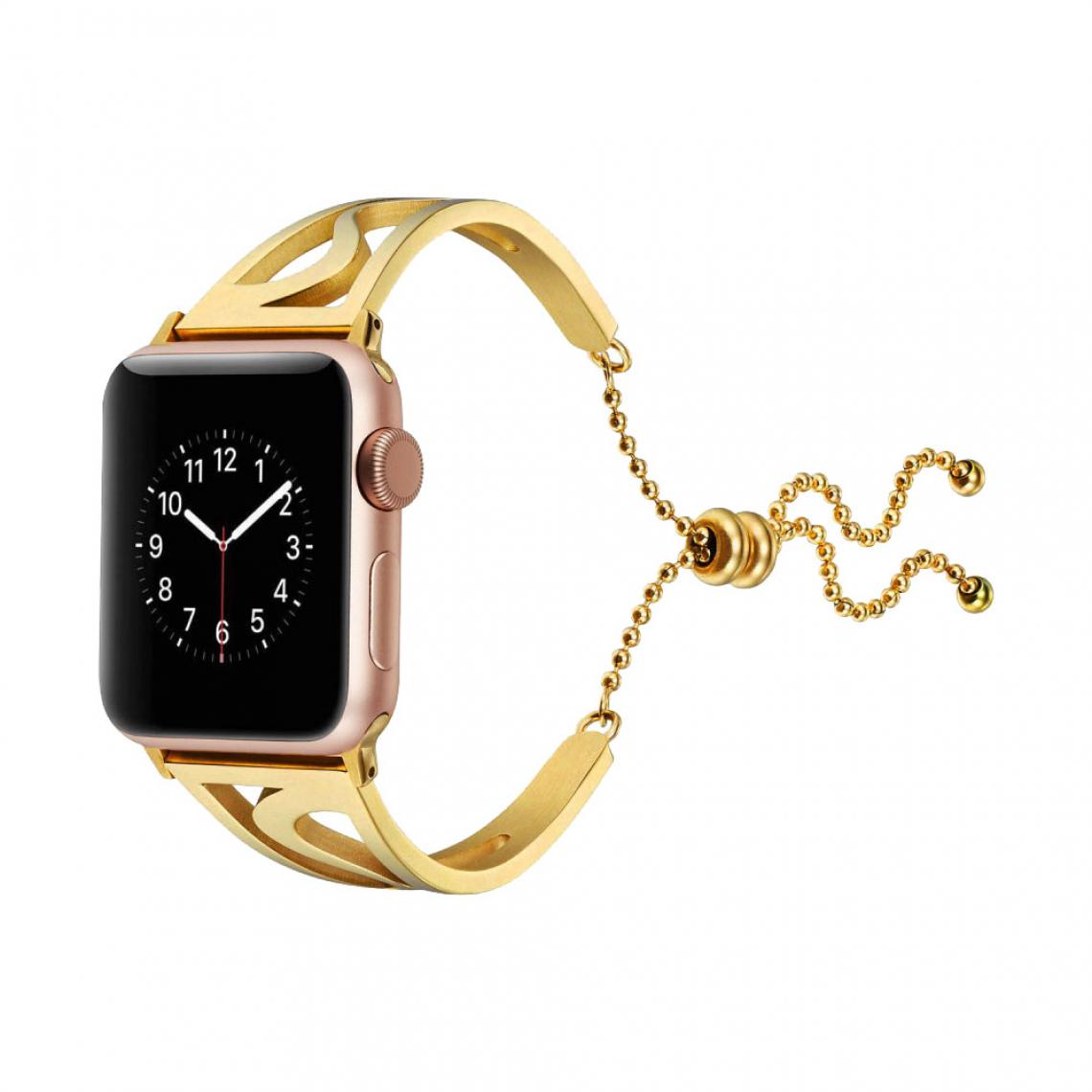 Avizar - Bracelet Apple Watch 42 et 44 mm Manchette ajouré en Acier inoxydable - Doré - Accessoires Apple Watch