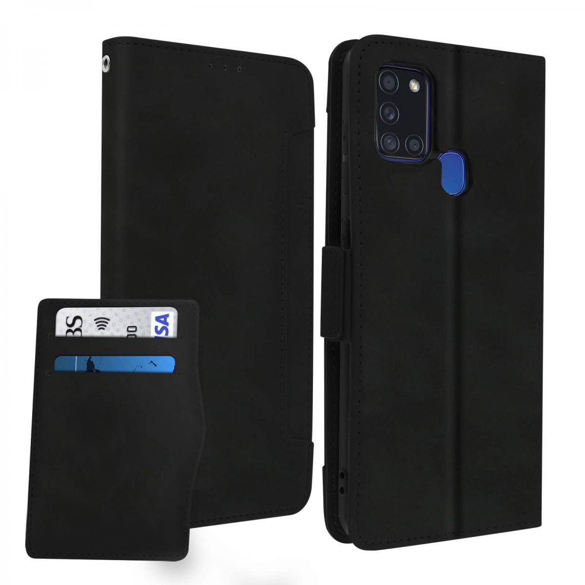 Avizar - Housse Samsung Galaxy A21s Étui Folio Portefeuille Fonction Support - Noir - Coque, étui smartphone