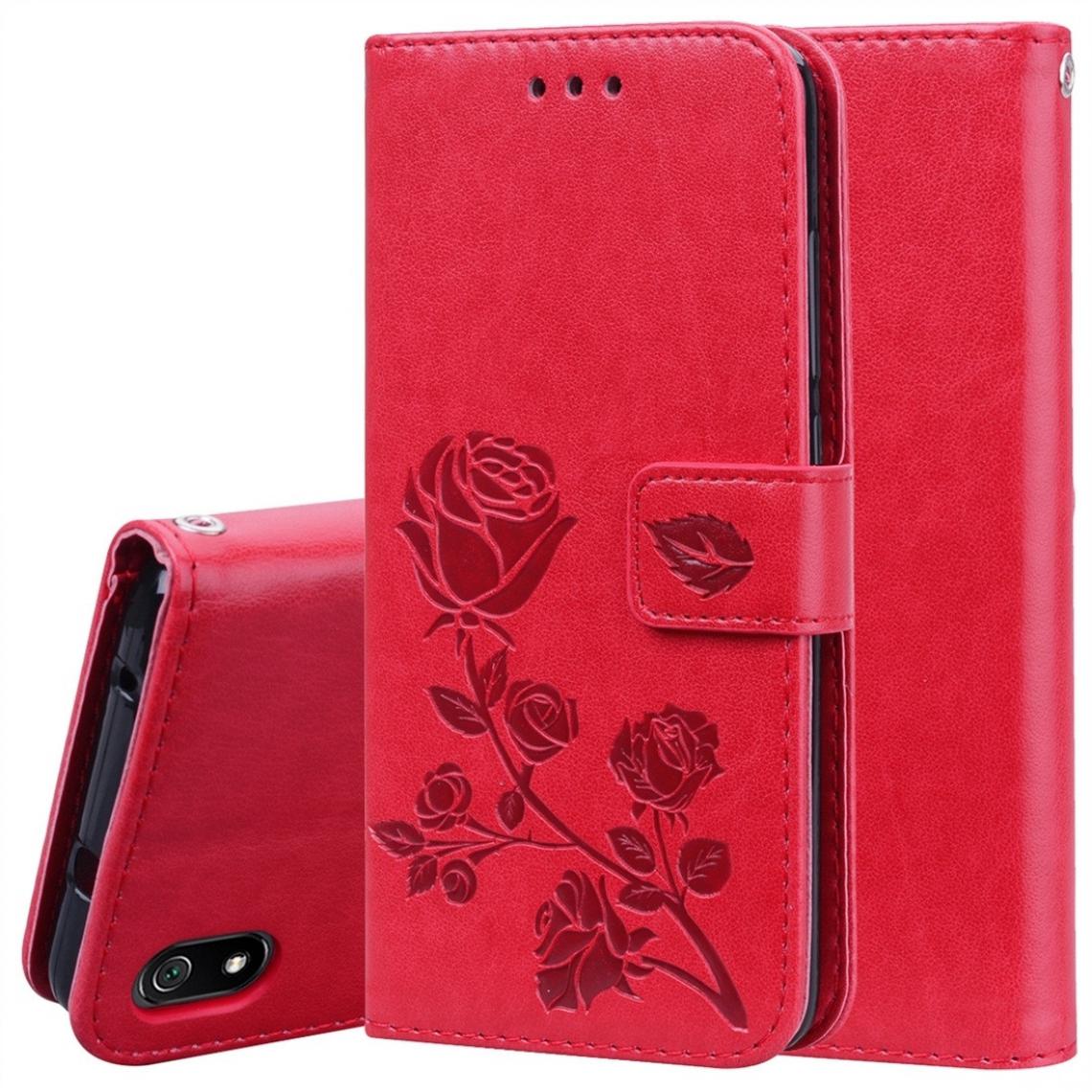 Wewoo - Housse Coque Etui en cuir avec rabat horizontal relief Rose fentes pour cartes et porte-cartes Xiaomi Redmi 7A rouge - Coque, étui smartphone