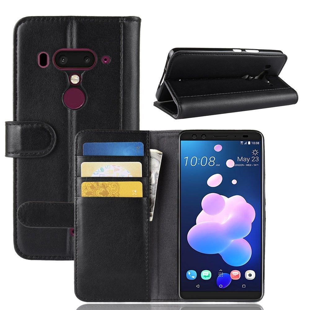 marque generique - Etui en cuir véritable noir pour votre HTC U12 Plus - Autres accessoires smartphone