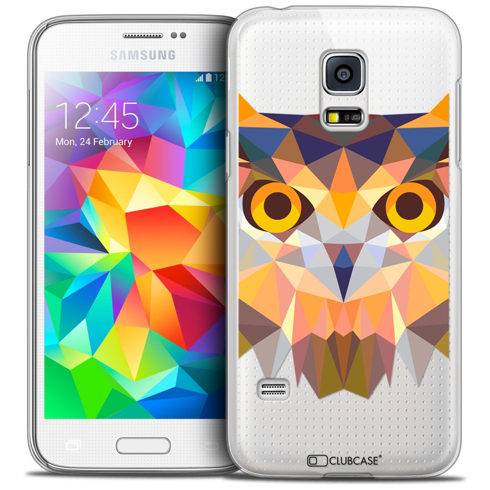 Caseink - Coque Housse Etui Galaxy S5 [Crystal HD Polygon Series Animal - Rigide - Ultra Fin - Imprimé en France] Hibou - Coque, étui smartphone