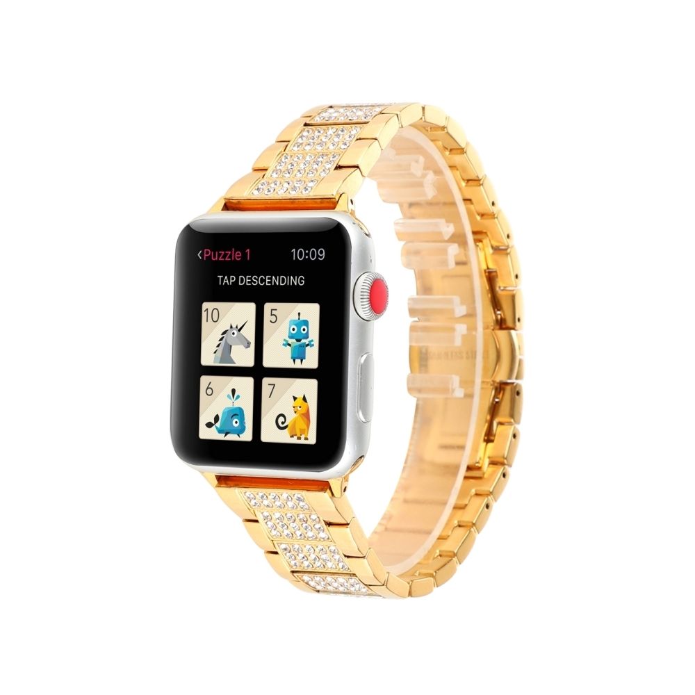 Wewoo - Trois perles avec bracelet de montre en diamant pour Apple Watch séries 4 & 3 & 2 & 1 42mm & 44mm (Or) - Accessoires Apple Watch
