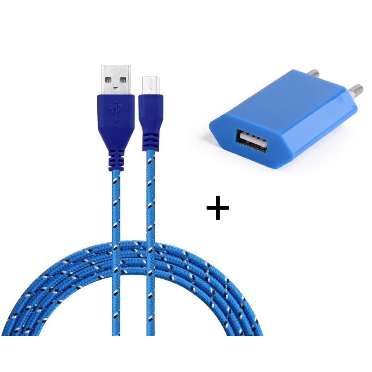 Shot - Pack Chargeur pour GIONEE F9 Smartphone Micro USB (Cable Tresse 3m Chargeur + Prise Secteur USB) Murale Android (BLEU) - Chargeur secteur téléphone