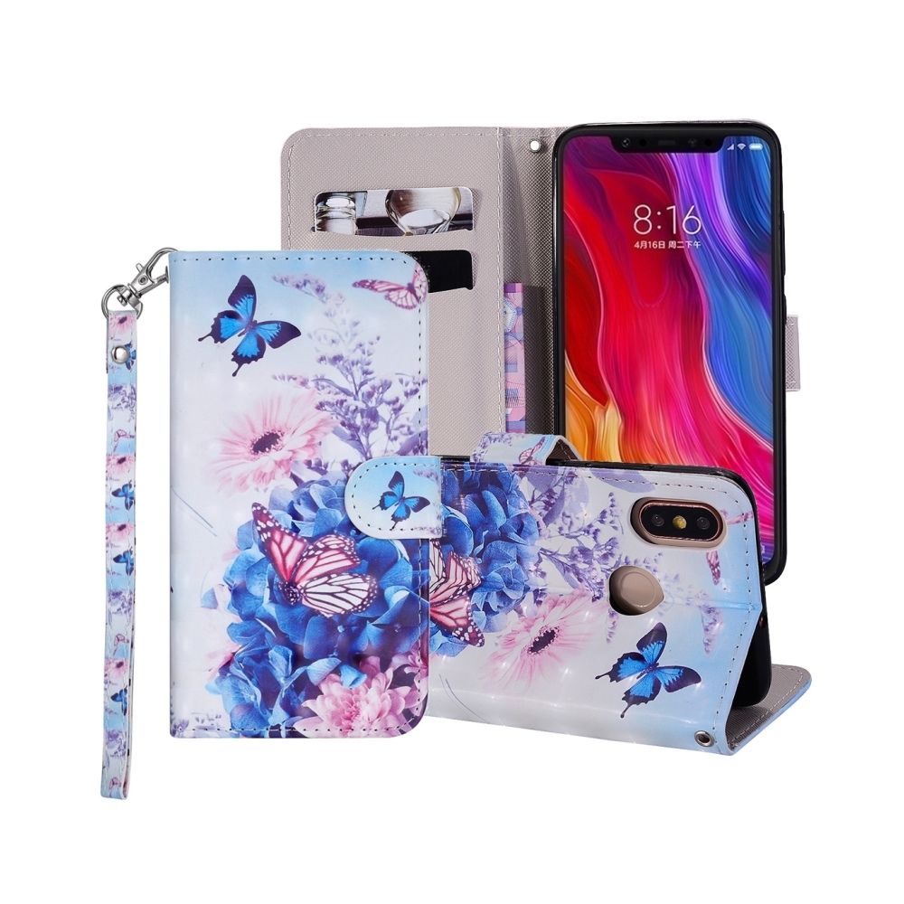 Wewoo - Étui en cuir à rabat horizontal avec motif coloré et motif de fleurs pour Xiaomi Mi 8, avec porte-cartes et porte-cartes, portefeuille et lanière - Coque, étui smartphone
