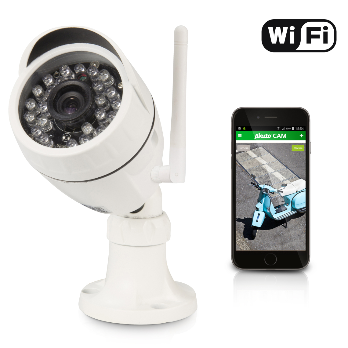 Alecto - Caméra Wi-fi extérieur DVC-215IP Blanc - Caméra de surveillance connectée