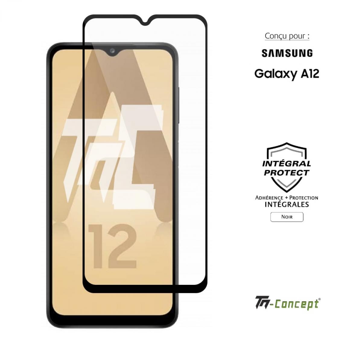 Tm Concept - Verre trempé intégral - Samsung Galaxy A12 - Noir - TM Concept® - Protection écran smartphone