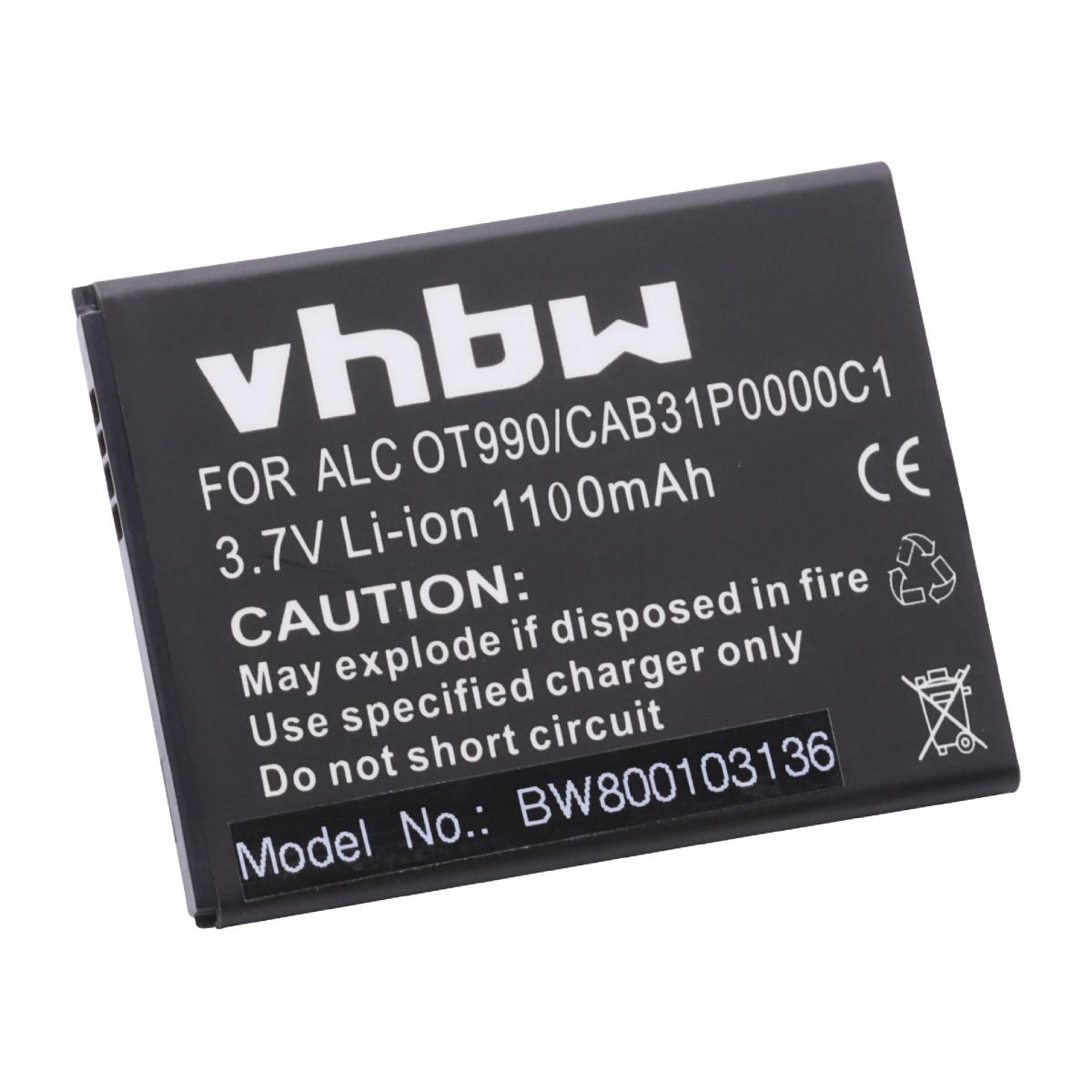 Vhbw - vhbw Li-Ion batterie 1100mAh (3.7V) pour Smartphone téléphone Alcatel One Touch OT-908M, OT-910, OT-915, OT-918, OT-918 Mix comme CAB31P0000C1, BY71. - Batterie téléphone
