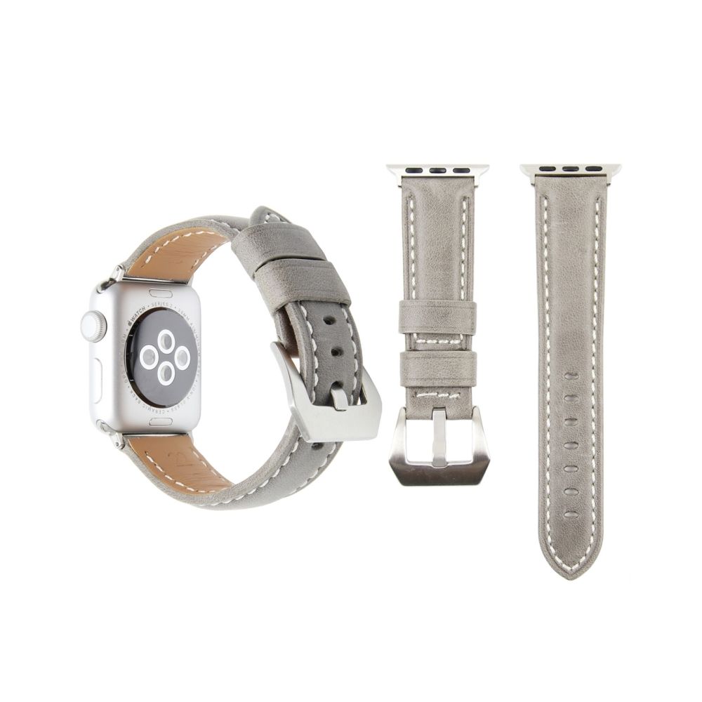 Wewoo - Bande de montre-bracelet en cuir véritable avec boucle en acier inoxydable pour Apple Watch séries 3 & 2 & 1 38mm gris - Accessoires Apple Watch