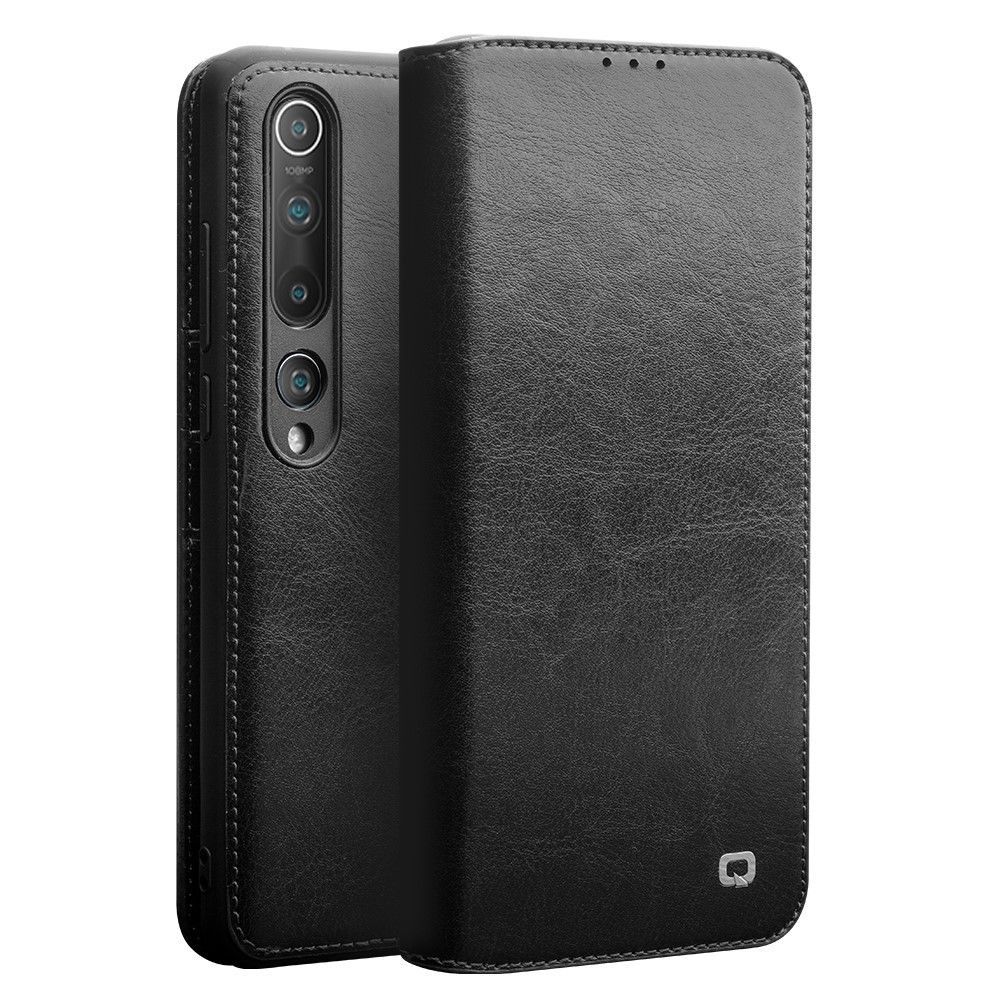 Qialino - Etui en cuir véritable + TPU luxe noir pour votre Xiaomi Mi 10 - Coque, étui smartphone
