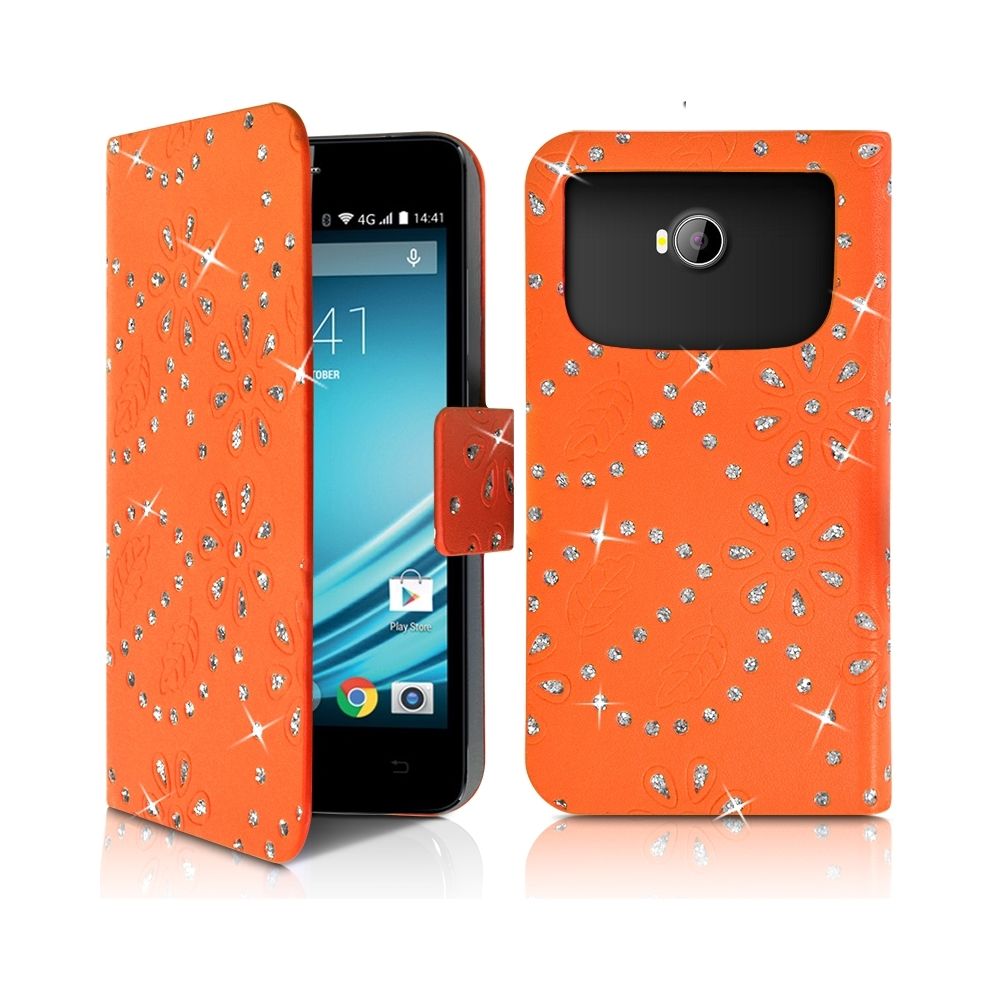Karylax - Housse Coque Etui Portefeuille Motif Diamant Universel L couleur orange pour Logicom L-Ite 500 - Autres accessoires smartphone
