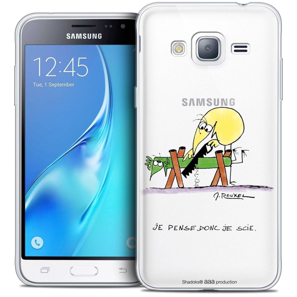 Caseink - Coque Housse Etui Samsung Galaxy J3 2016 (J320) [Crystal HD Collection Les Shadoks ? Design Je pense Donc - Rigide - Ultra Fin - Imprimé en France] - Coque, étui smartphone