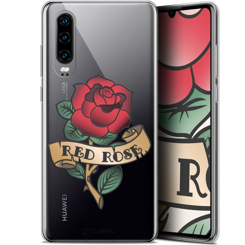 Caseink - Coque Pour Huawei P30 (6.1 ) [Gel HD Collection Tatoo Lover Design Red Rose - Souple - Ultra Fin - Imprimé en France] - Coque, étui smartphone