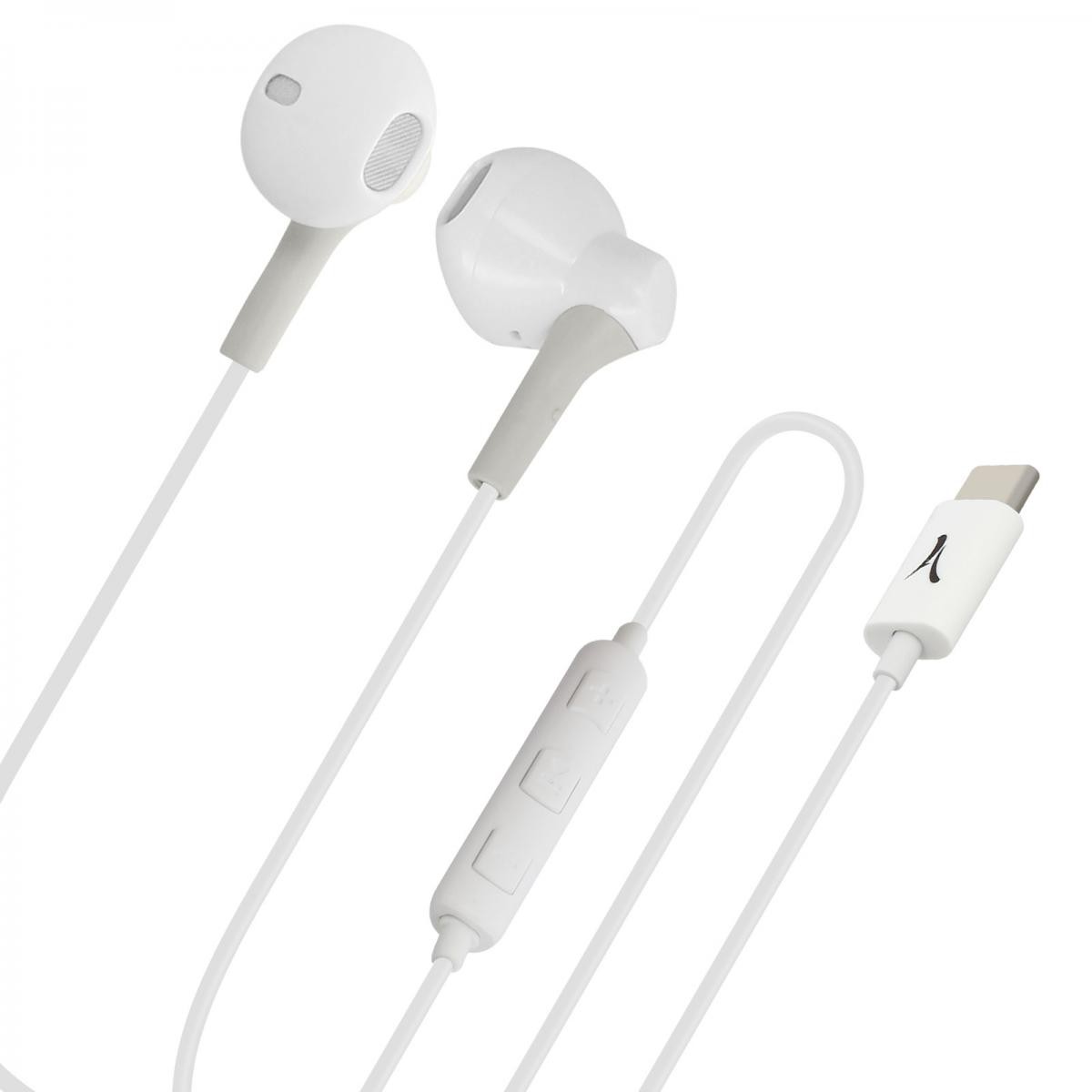 Akashi - Écouteurs Filaires USB-C Musique et Appel Kit Mains libres 1.2m Akashi Blanc - Oreillette bluetooth