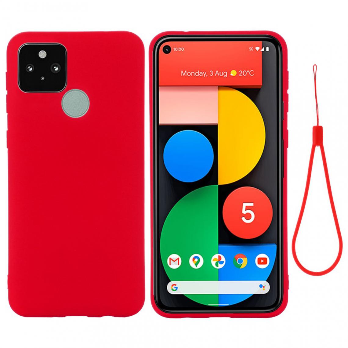 Other - Coque en silicone Liquide de couleur unie bien protégé avec sangle rouge pour votre Google Pixel 5a 5G - Coque, étui smartphone