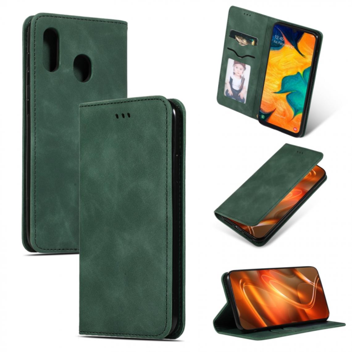 Wewoo - Housse Coque Étui en cuir avec rabat horizontal magnétique Business Skin Feel rétro pour Samsung Galaxy A20 et A30 vert armée - Coque, étui smartphone
