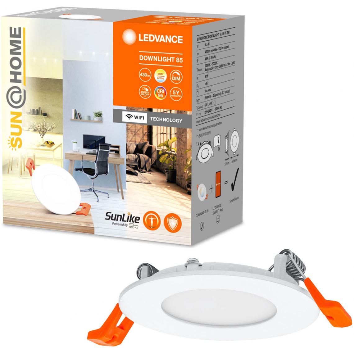 Ledvance - Sun@home smart+ slim downlight 85 mm variation de blanc - Lampe connectée