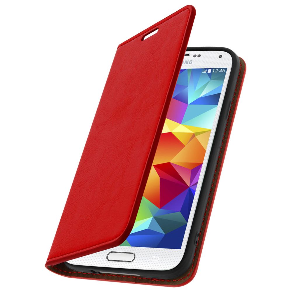 Avizar - Housse Etui Portefeuille Cuir Rouge Samsung Galaxy S5/ S5 New - Clapet Grainé - Coque, étui smartphone