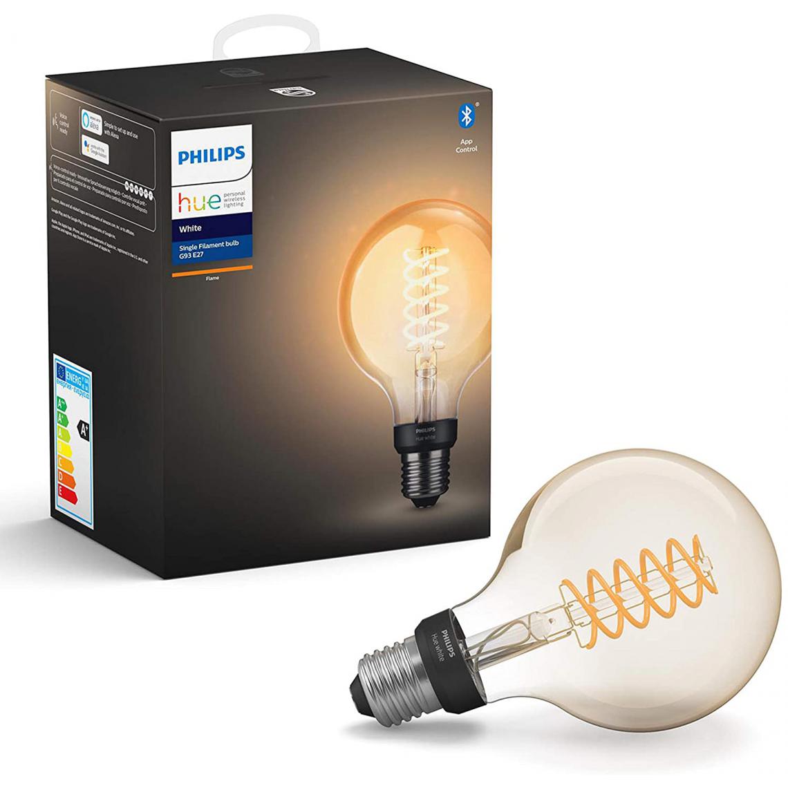 Philips - ampoule LED Connectée White Filament E27 Forme Globe Compatible Bluetooth 7 W avec fonctionne avec Alexa [Classe énergétique A+] - Lampe connectée