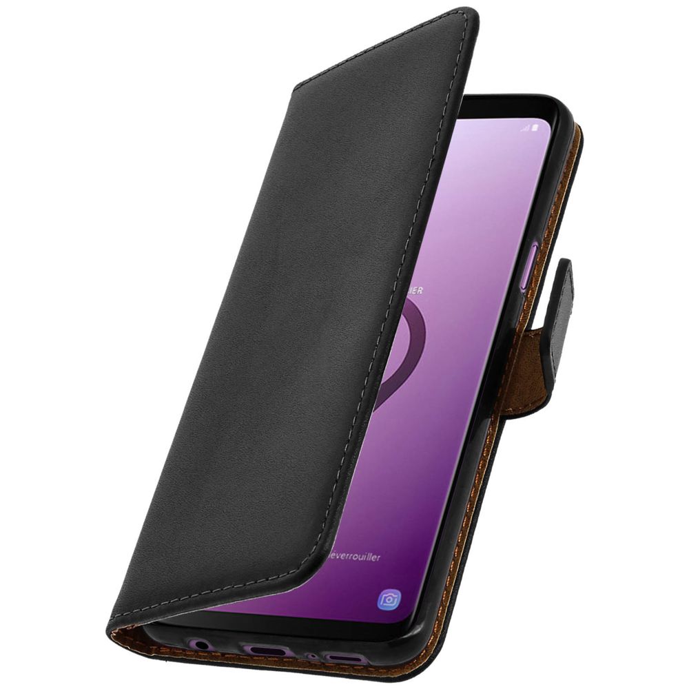 Avizar - Étui Galaxy S9 Housse cuir folio portefeuille fonction support noir coque gel - Coque, étui smartphone