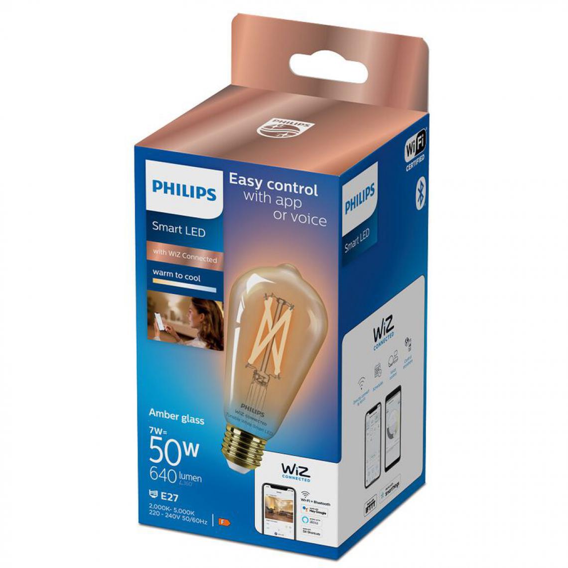 Philips - Ampoule LED connectée Edison WIZ Ambre 50w - Ampoule connectée