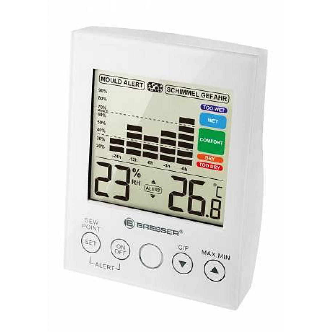 Bresser - Hygromètre numérique avec grand LCD couleur blanc - Bresser - Météo connectée