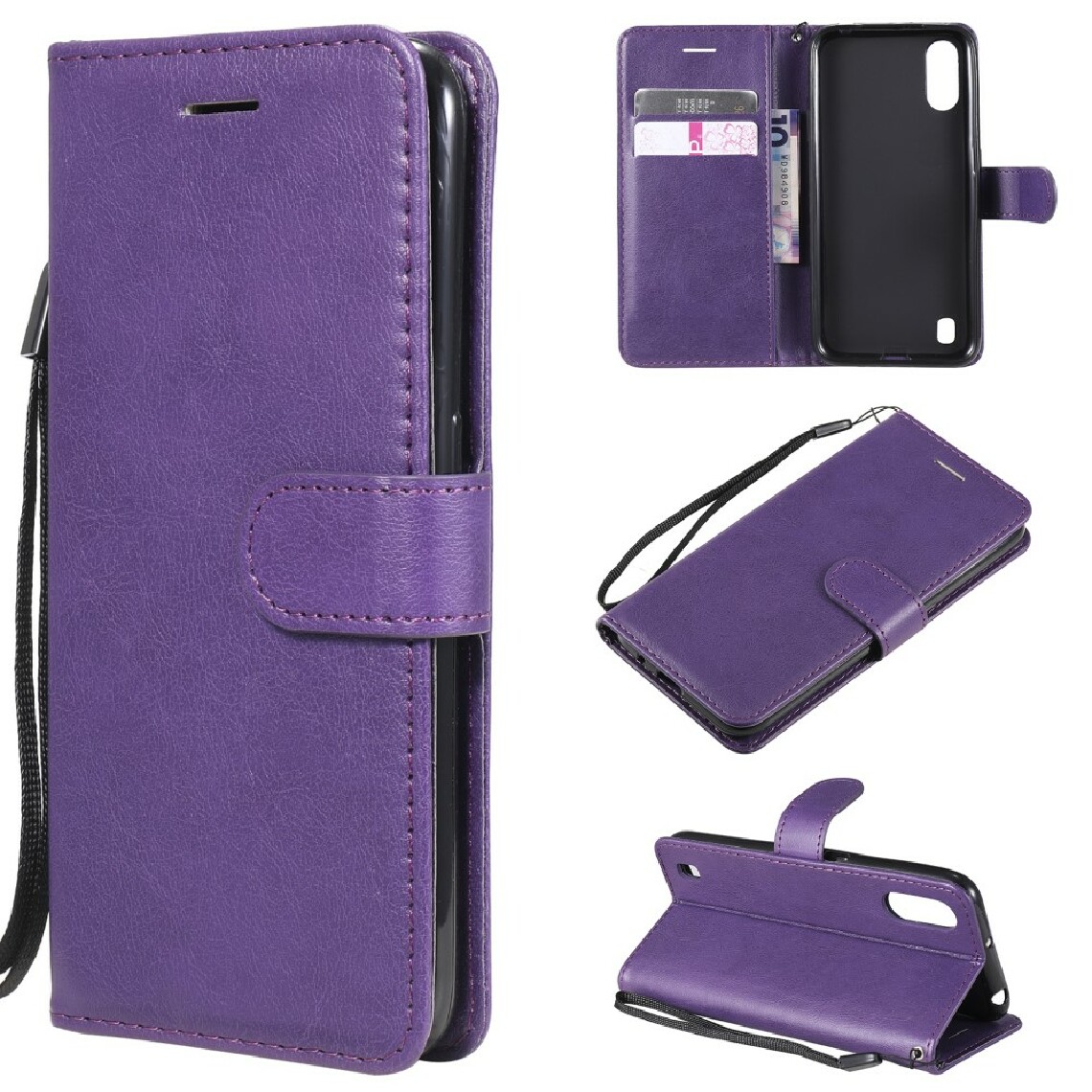 Other - Etui en PU plaine avec support et sangle violet pour votre Samsung Galaxy A01 - Coque, étui smartphone