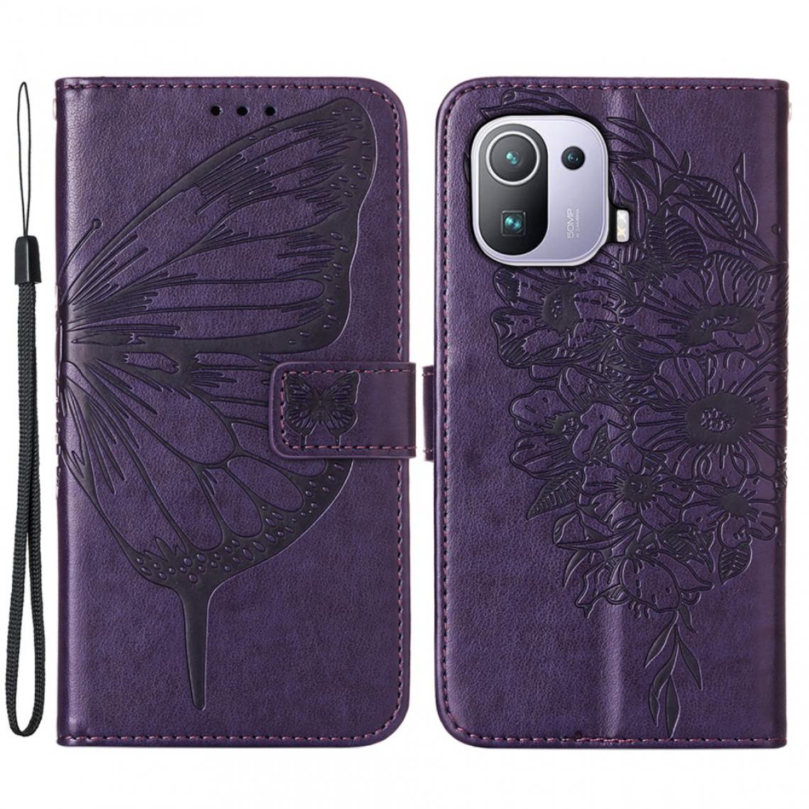 Other - Etui en PU Mentions légales Papillon avec support violet foncé pour votre Xiaomi Mi 11 Pro - Coque, étui smartphone