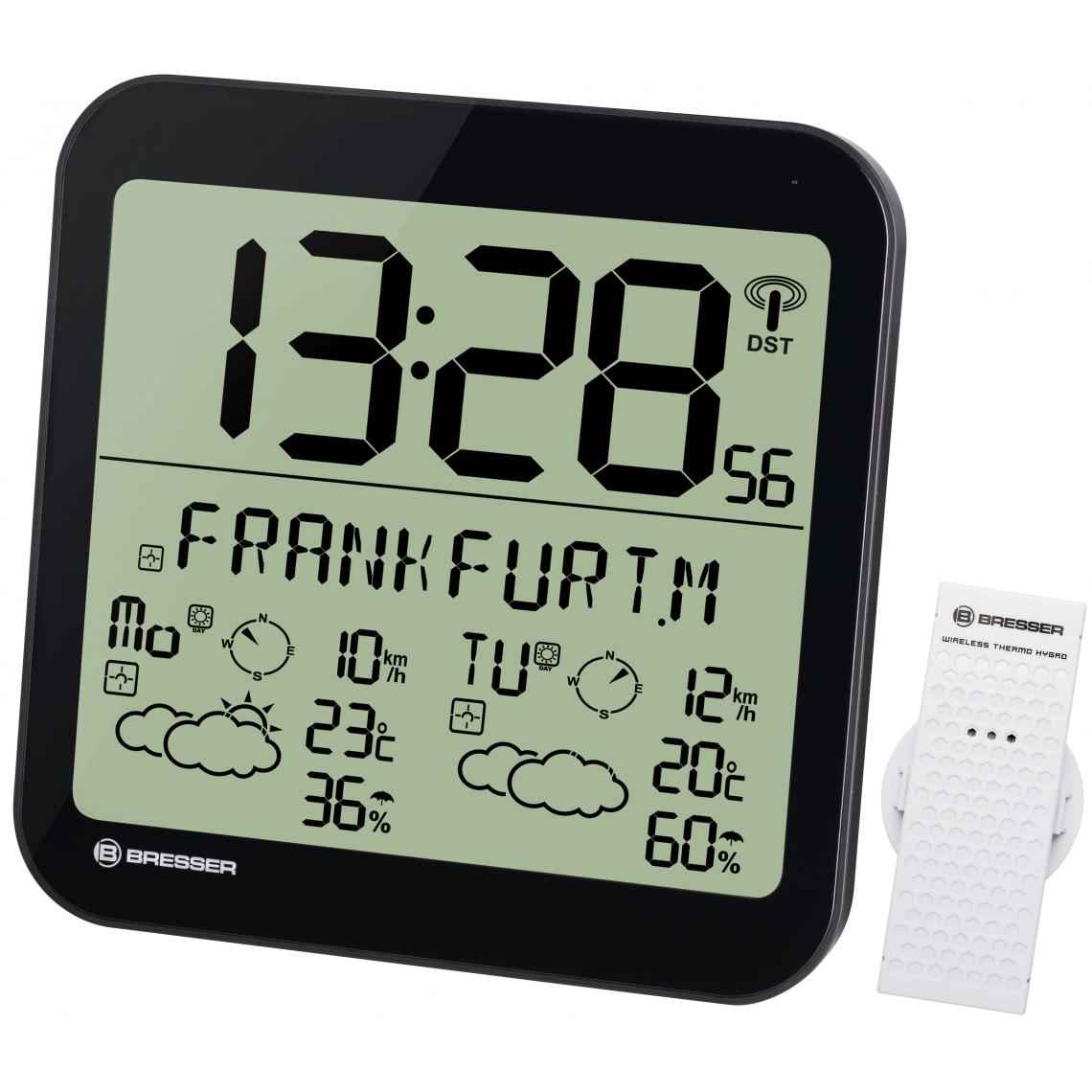 Bresser - Horloge noire avec grand écran LCD et prévisions météos sur 4 jours - Bresser - Météo connectée