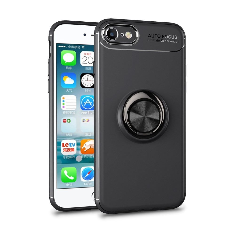 marque generique - Coque en TPU béquille annulaire tout noir pour votre Apple iPhone 8/7 - Autres accessoires smartphone