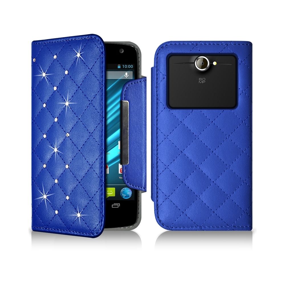 Karylax - Housse Coque Etui Portefeuille Style Diamant Universel L pour Logicom S504 Couleur Bleu - Autres accessoires smartphone