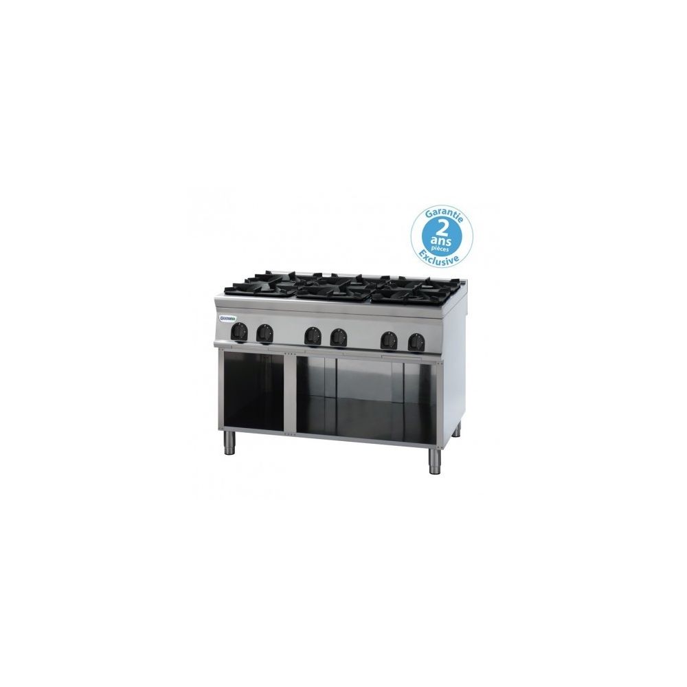 Materiel Chr Pro - Piano de cuisson - Top 6 feux vifs gaz sur placard ouvert 40 kW - gamme 900 - Tecnoinox - 900 - Cuisinière