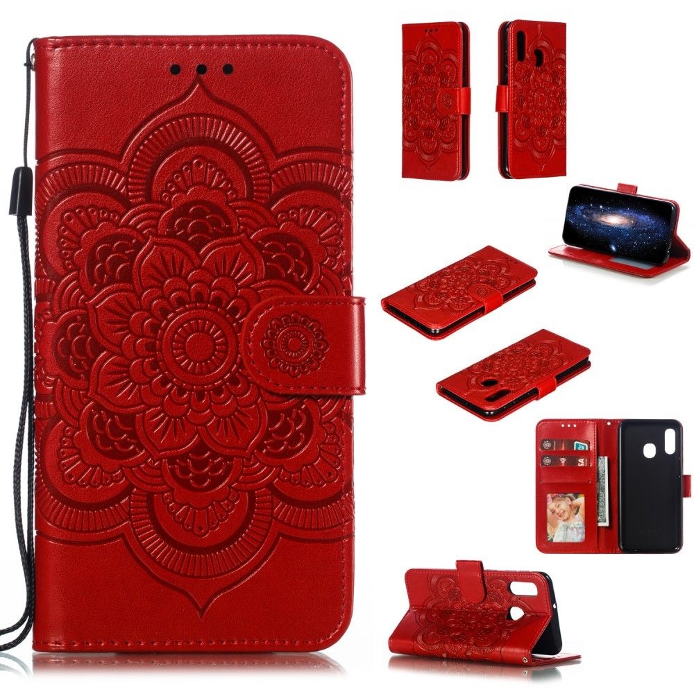 marque generique - Etui en PU fleurs de mandala avec support rouge pour votre Samsung Galaxy A20e - Coque, étui smartphone