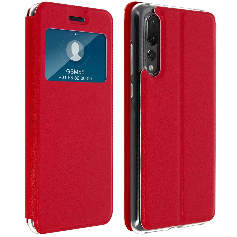 Avizar - Housse Huawei P20 Pro Etui Fenêtre Fente-Carte Coque Silicone Gel Rouge - Coque, étui smartphone