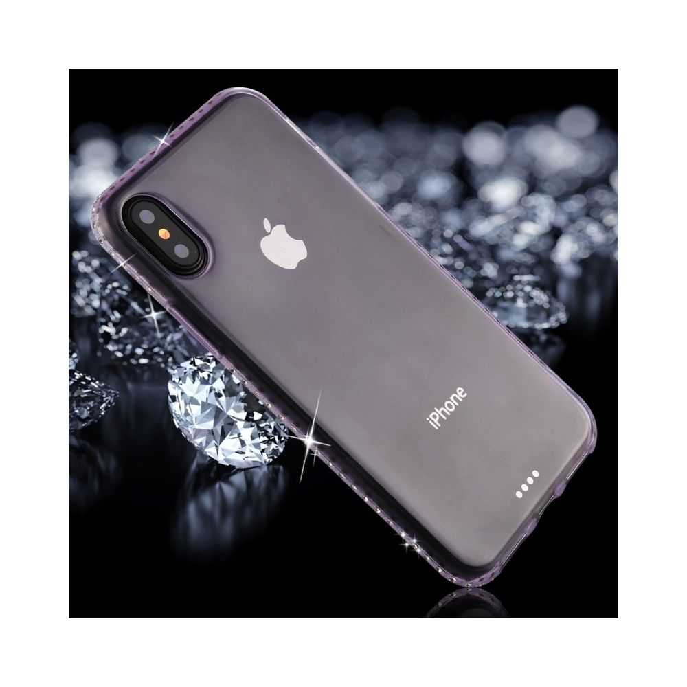 Wewoo - Coque Transparent et Violet pour iPhone X Diamond Border TPU Étui de protection arrière - Coque, étui smartphone