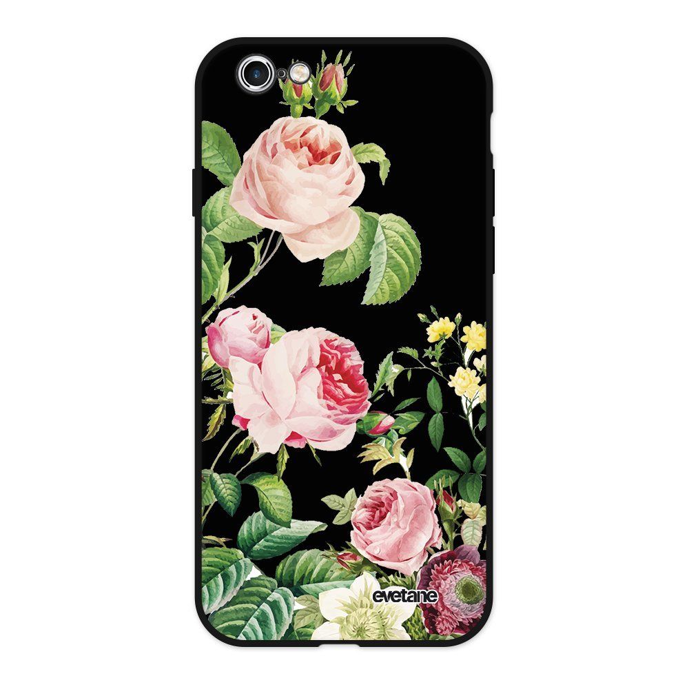 Evetane - Coque iPhone 6/6S Silicone Liquide Douce noir Motifs Roses Ecriture Tendance et Design Evetane - Coque, étui smartphone