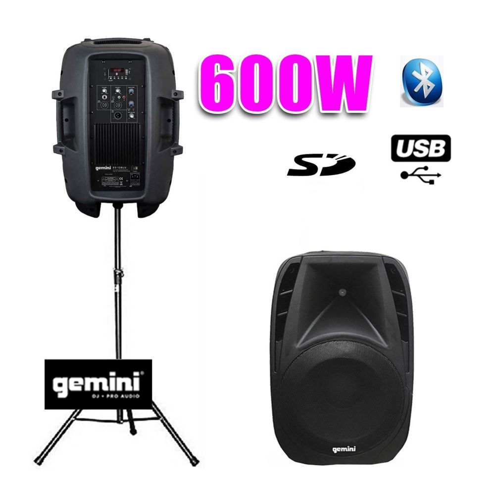 Gemini - Enceinte amplifiée Boomer 12"" 600W USB BT + pied - Retours de scène
