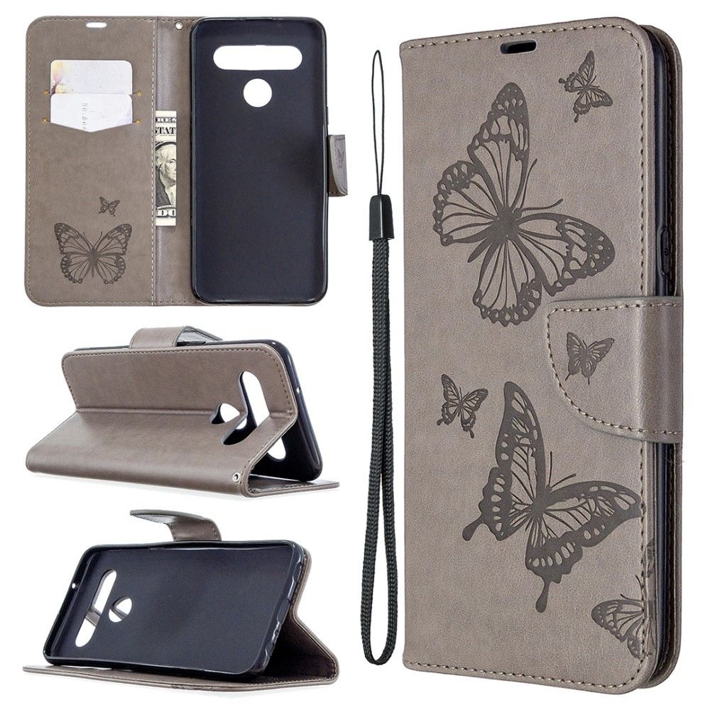 Generic - Etui en PU empreinte papillon avec support gris pour votre LG K61 - Coque, étui smartphone